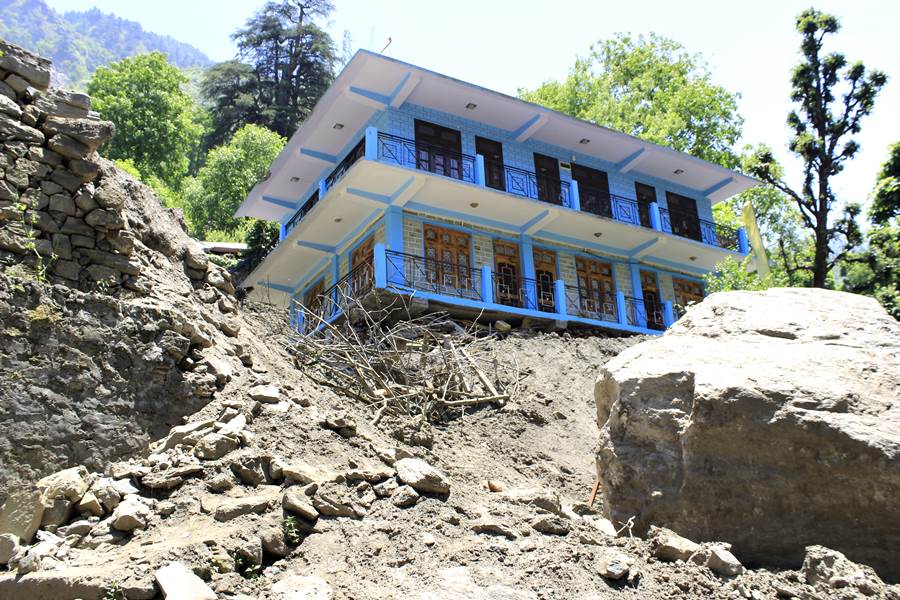 Geeta Ram’s house affected by the landslide at Nigulseri.